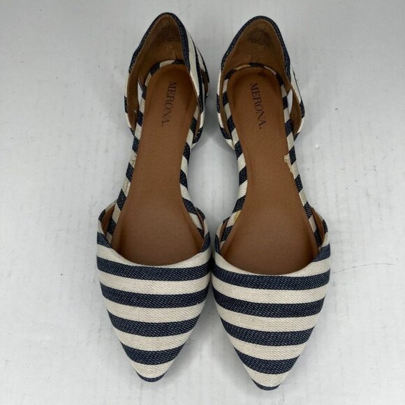 Merona Womens D Orsay Black White Stripe Pointed Toe Slip On Size 7 Flat Shoes - Picture 4 of 9